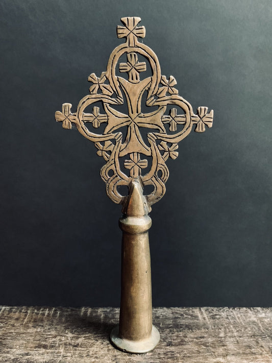 Red copper Coptic processional cross from Ethiopia