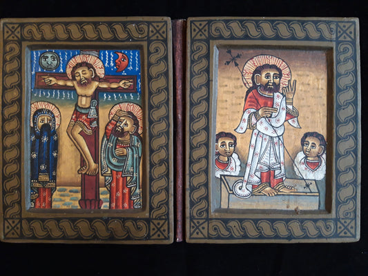 Tweeluik ikoon uit Ethiopië (Christus aan het kruis) - Rootz Gallery