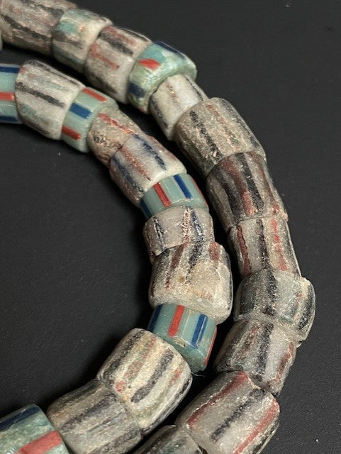 Vintage tradebeads necklace from Ghana white striped