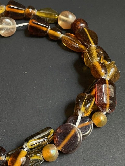 Long vintage trade beads necklace from Ghana brown glass beads 