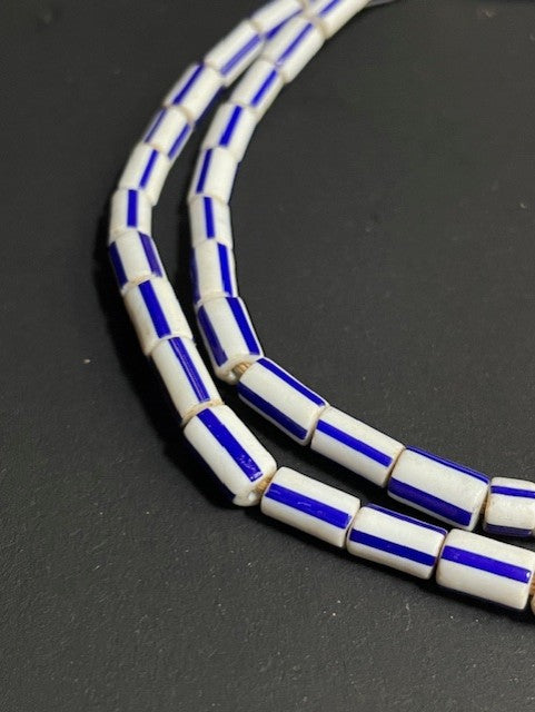 Vintage trade bead necklace from Ghana white-blue striped