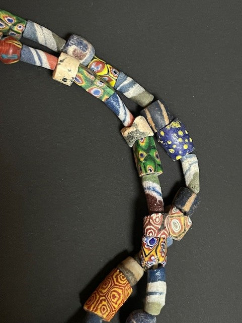 Vintage tradebeads necklace from Ghana mix striped and millefiori 