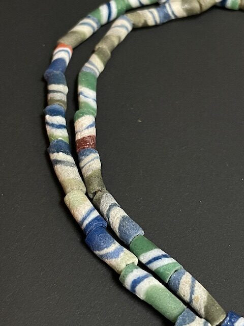 Vintage tradebeads necklace from Ghana multicolor striped 