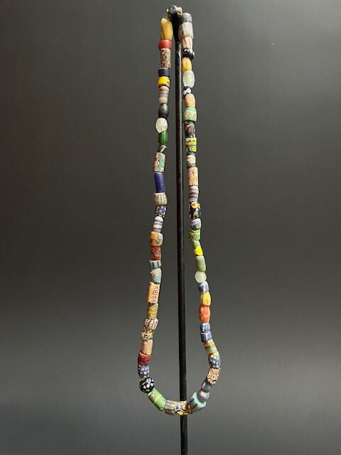 Vintage tradebeads necklace from Ghana colorful millefiori mix