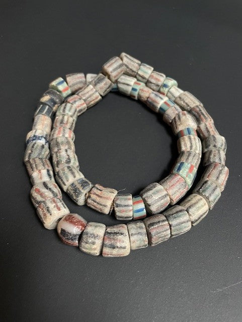 Vintage tradebeads necklace from Ghana white striped