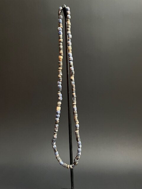 Vintage tradebeads necklace from Ghana blue and white striped