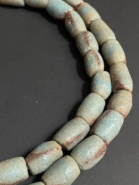 Vintage Ghanaian trade bead necklace blue striped