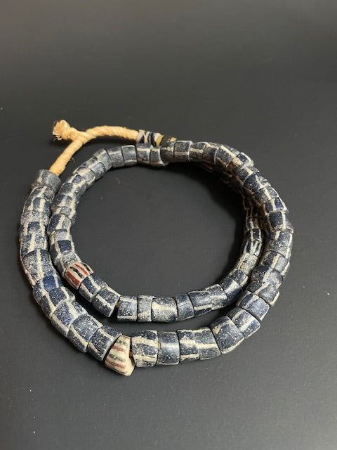 Vintage Ghanaian trade bead necklace dark blue striped 