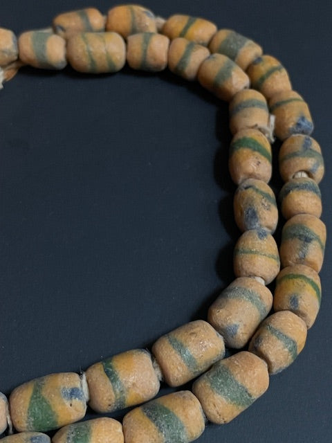 Vintage trade bead necklace from Ghana yellow striped