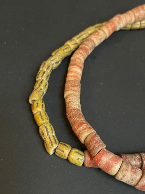 Vintage trade beads necklace from Ghana red-yellow 