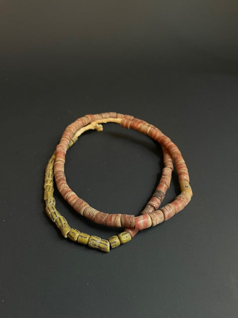 Vintage trade beads necklace from Ghana red-yellow 