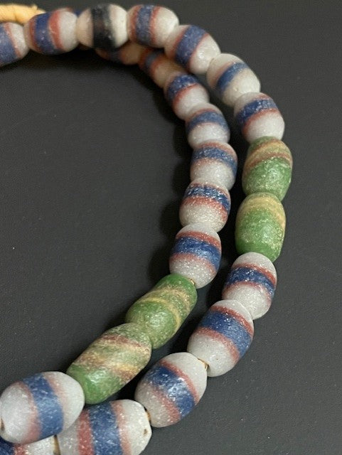 Vintage trade bead necklace from Ghana white-blue