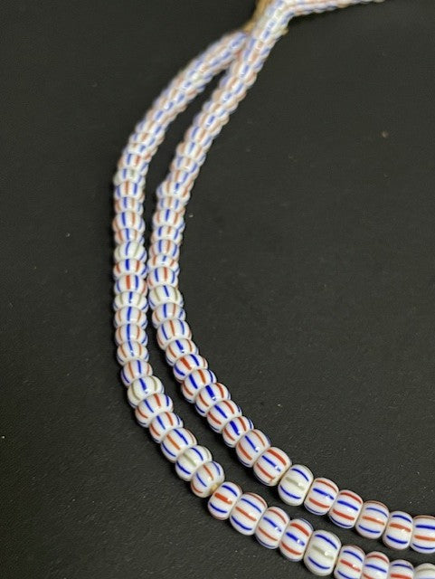 Vintage trade bead necklace from Ghana white striped