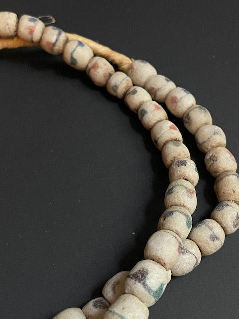 Vintage trade bead necklace from Ghana white dots 