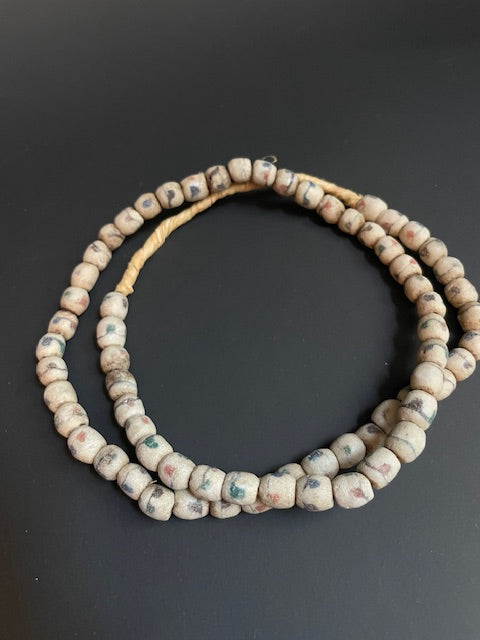 Vintage trade bead necklace from Ghana white dots 