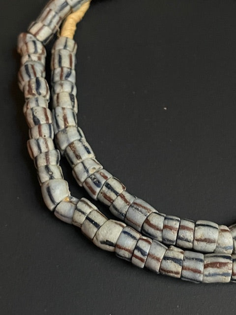 Vintage trade bead necklace from Ghana white striped