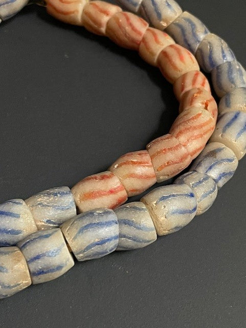 Vintage trade bead necklace from Ghana white striped