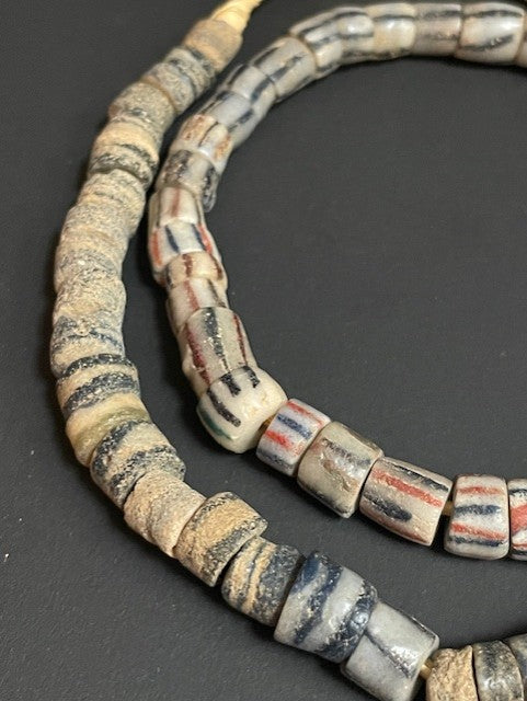 Vintage trade bead necklace from Ghana white striped