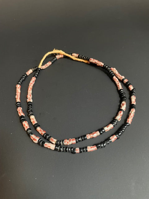 Long vintage trade beads necklace from Ghana black-red-white 