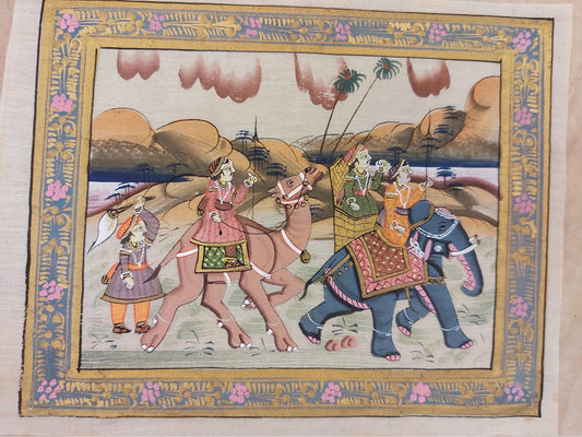 Silk painting from India - Hunting scene