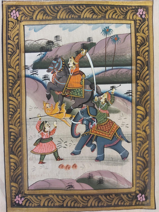 Silk painting from India - Hunting scene