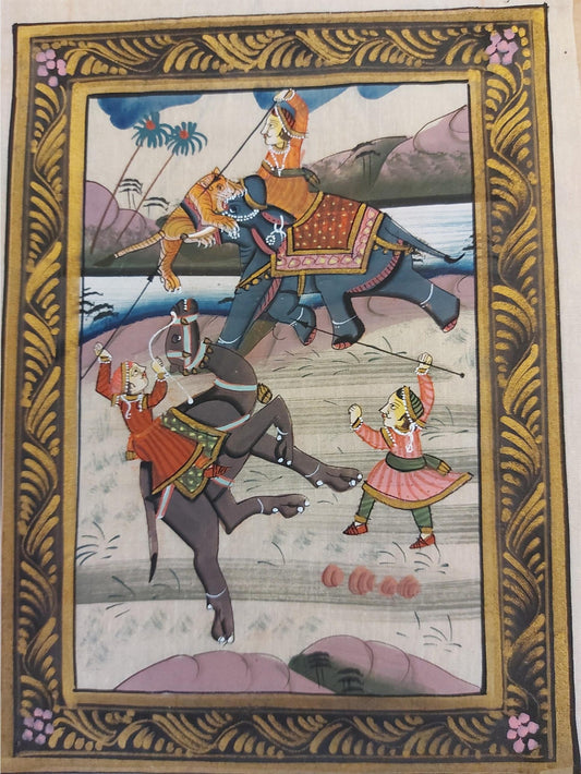 Silk painting from India - Hunting scene